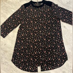 Bobeau Mixed Media Black Floral Print Top